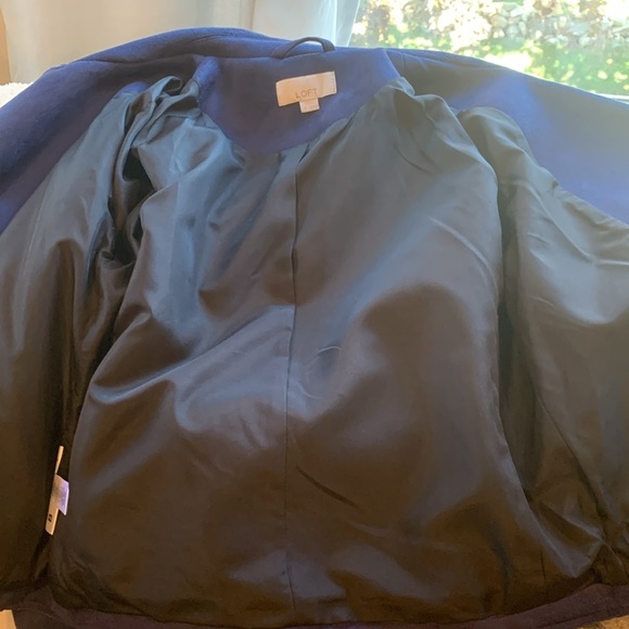 LOFT Navy Blue Faux Suede Microsuede Moto Jacket Women’s Size 0 XS Extra Small - Picture 10 of 10